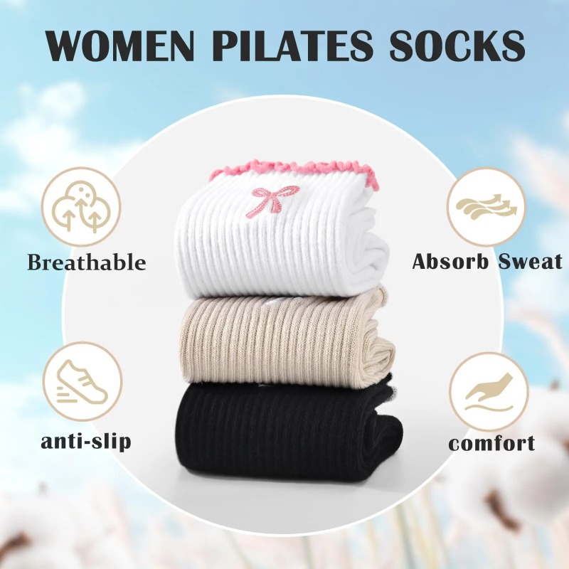 Pilates With Yoga - Professional Yoga Socks, Cotton Strap Silicone