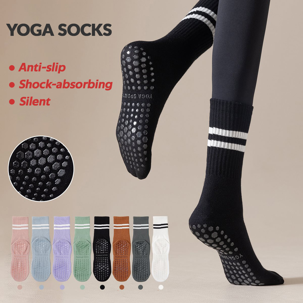 Youtube Yoga Pilates - 3 Pairs Long Yoga Socks with